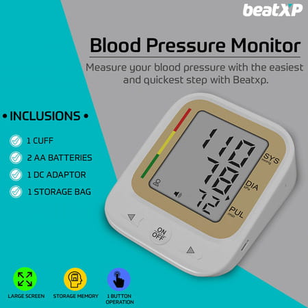 Beatxp White Color Bp Monitor | Automatic Blood Pressure In Large Cuff Size With 1 Year Warranty