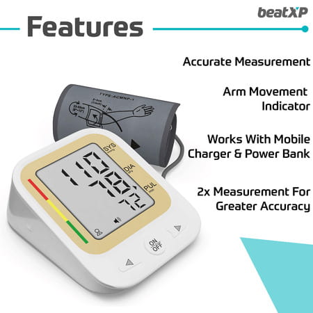 Beatxp White Color Bp Monitor | Automatic Blood Pressure In Large Cuff Size With 1 Year Warranty