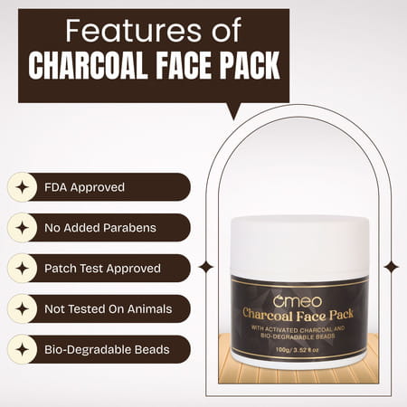 Omeo Charcoal Face Mask Pack With Activated Charcoal & Bio-Degradable Beads (100g)