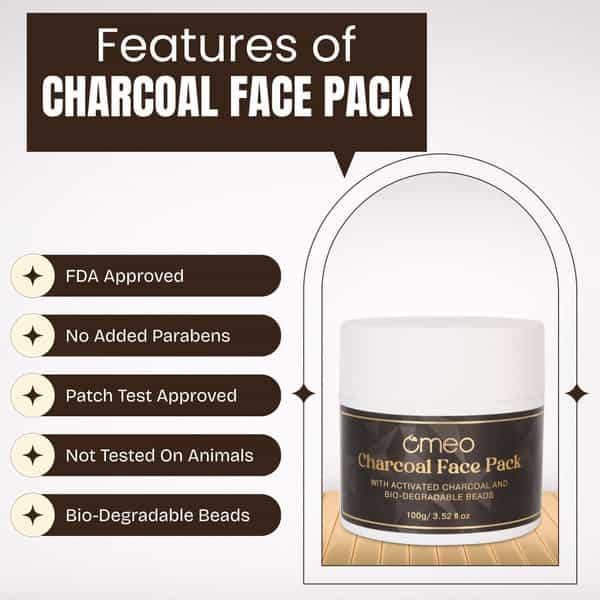 Omeo Charcoal Face Mask Pack With Activated Charcoal & Bio-Degradable Beads (100G)