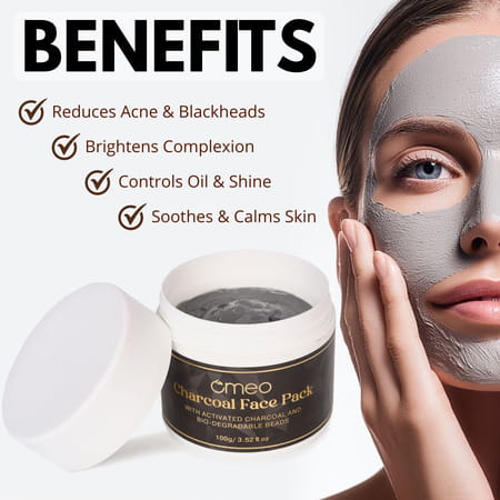Omeo Charcoal Face Mask Pack With Activated Charcoal & Bio-Degradable Beads (100g)
