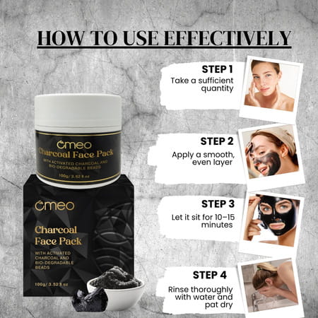 Omeo Charcoal Face Mask Pack With Activated Charcoal & Bio-Degradable Beads (100g)