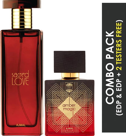 Ajmal Amber Magic Edp 100ml Perfume For Men And Sacred Love Edp 50ml Perfume For Women