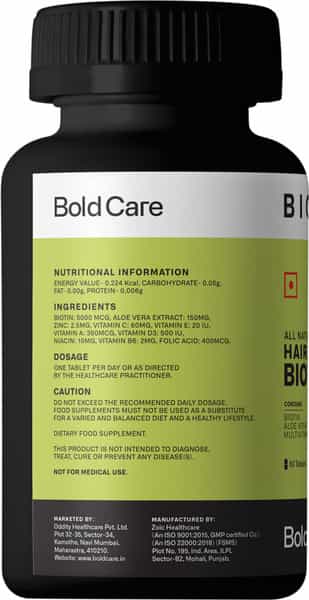 Bold Care Organic Biotin Tablets For Hair Growth - 60 Tablets