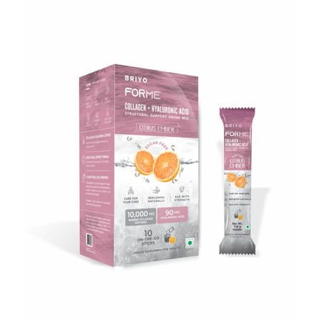 Briyo Forme Collagen + Hyaluronic Acid Sachets | 11.6g | Marine Collagen | 60mg Ha | Orange - 10n
