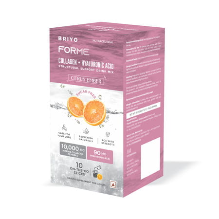 Briyo Forme Collagen + Hyaluronic Acid Sachets | 11.6g | Marine Collagen | 60mg Ha | Orange - 10n