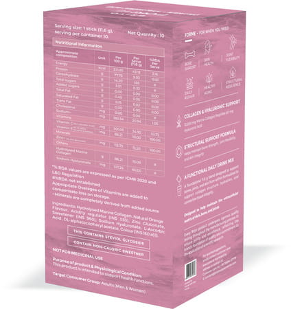 Briyo Forme Collagen + Hyaluronic Acid Sachets | 11.6g | Marine Collagen | 60mg Ha | Orange - 10n