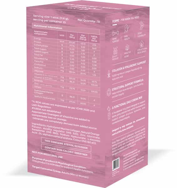 Briyo Forme Collagen + Hyaluronic Acid Sachets | 11.6G | Marine Collagen | 60Mg Ha | Orange - 10N