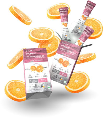 Briyo Forme Collagen + Hyaluronic Acid Sachets | 11.6g | Marine Collagen | 60mg Ha | Orange - 10n