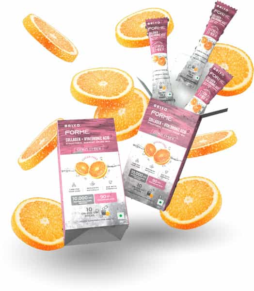 Briyo Forme Collagen + Hyaluronic Acid Sachets | 11.6G | Marine Collagen | 60Mg Ha | Orange - 10N