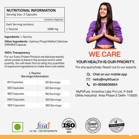 Myfitfuel L-Taurine (1000mg) 360 Capsules| Amino Acid