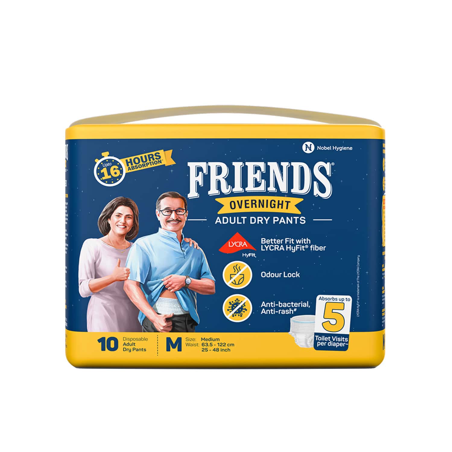 Friends Overnight Adult Dry Pants M Size 63.5-122 Cm (25-48 Inch) 10 Nos