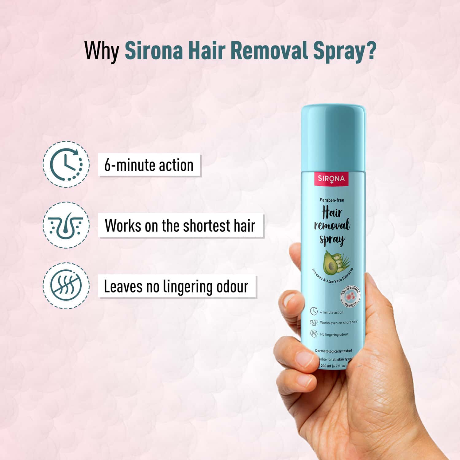 Sirona Hair Removal Cream Spray For Women | Painless Body Hair Removal For Women | Natural & Safe