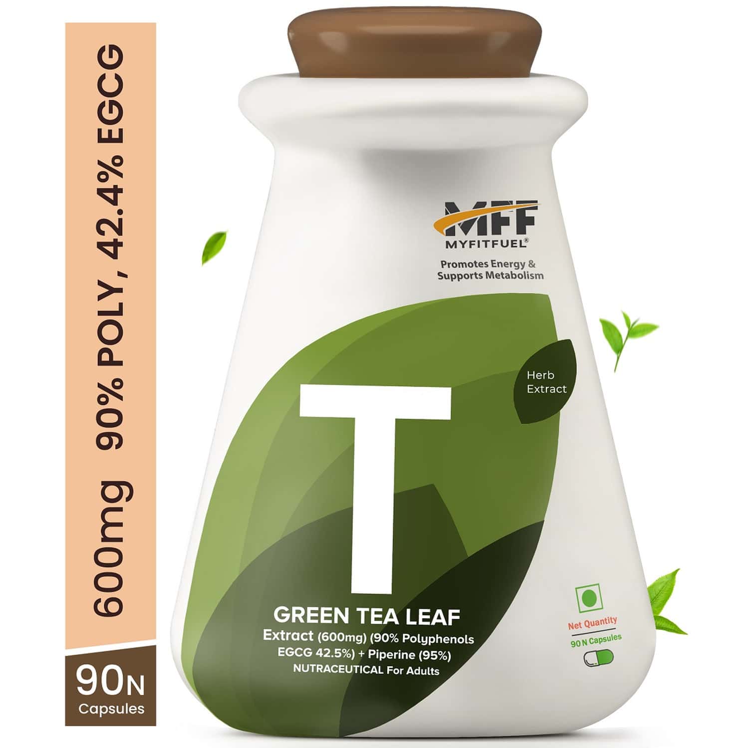Myfitfuel Green Tea Extract (90% Polyphenols | 42.5% Egcg) With Piperine 95% | (600mg) | 90 Capsules