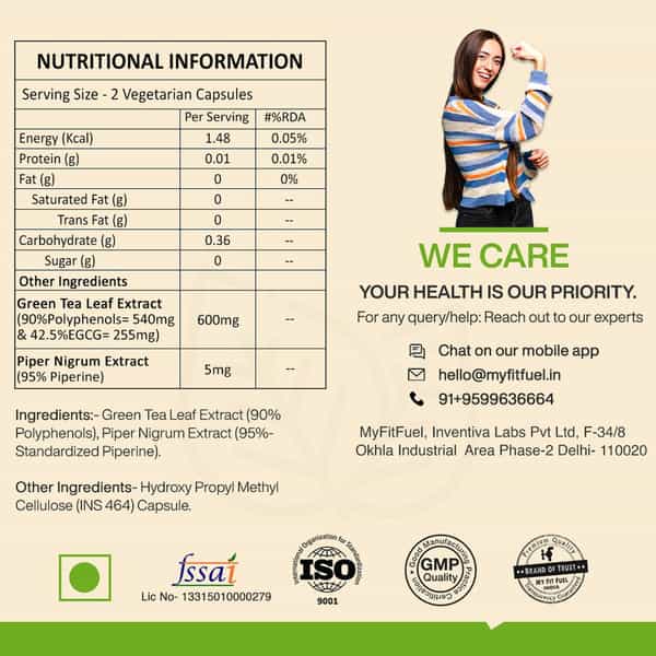 Myfitfuel Green Tea Extract (90% Polyphenols | 42.5% Egcg) With Piperine 95% | (600Mg) | 90 Capsules