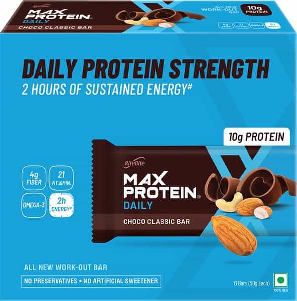 Ritebite Max Protein Daily Choco Classic Protein Bars 300G - Pack Of 6 (50G X 6)