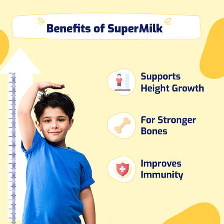 Gritzo Supermilk Height+ Drink Mix For Boys | 7 To 12 Years | 400g | Creamy Vanilla