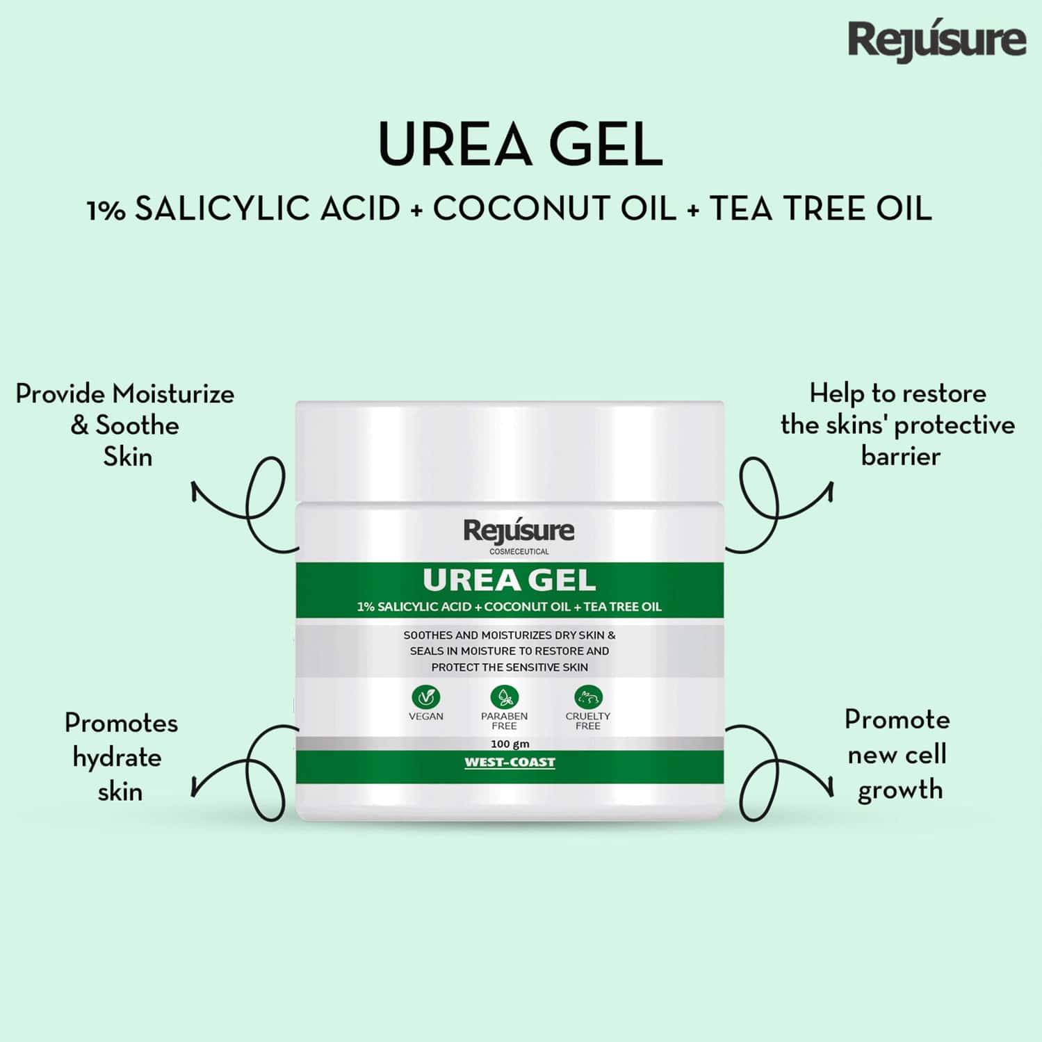 Buy REJUSURE UREA GEL WITH 1 SALICYLIC ACID + COCONUT OIL + TEA TREE