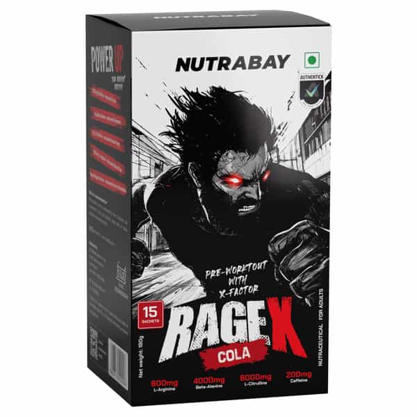 Nutrabay Ragex Pre Workout Supplement Powder - 180G (15 Sachets) | Cola | 200Mg Caffeine