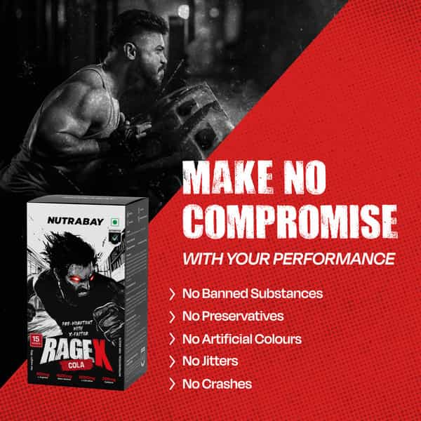 Nutrabay Ragex Pre Workout Supplement Powder - 180G (15 Sachets) | Cola | 200Mg Caffeine