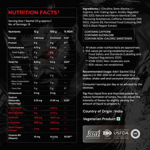 Nutrabay Ragex Pre Workout Supplement Powder - 180G (15 Sachets) | Cola | 200Mg Caffeine