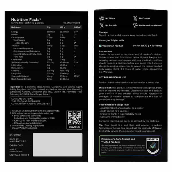 Nutrabay Ragex Pre Workout Supplement Powder - 180G (15 Sachets) | Cola | 200Mg Caffeine