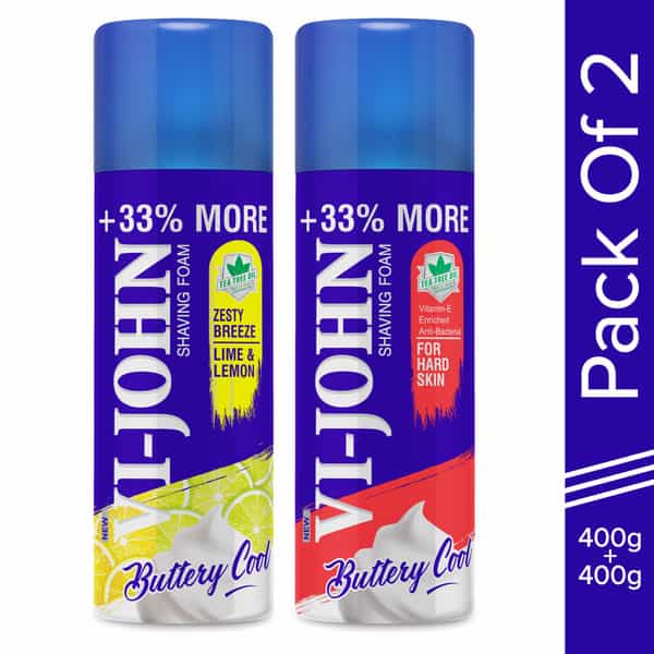 Vi-John Shaving Foam Hard Skin + Zesty Breeze Lemon Lime Shaving Foam Combo (400Gm Each)