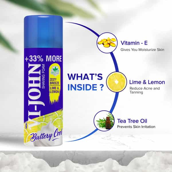 Vi-John Shaving Foam Hard Skin + Zesty Breeze Lemon Lime Shaving Foam Combo (400Gm Each)