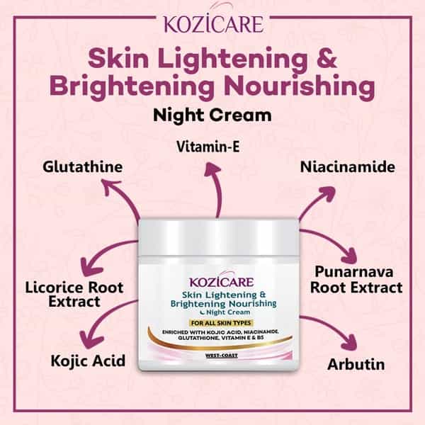 Kozicare Skin Lightening & Brightening Nourishing Night Cream For All Skin Types - 50Gm