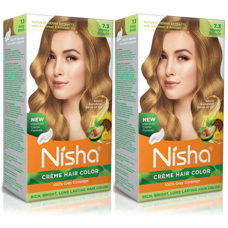 Nisha Creme Hair Color 7.3 Honey Blonde 150g Pack Of 2 | Permanent Hair Colour | 100% Grey Coverage
