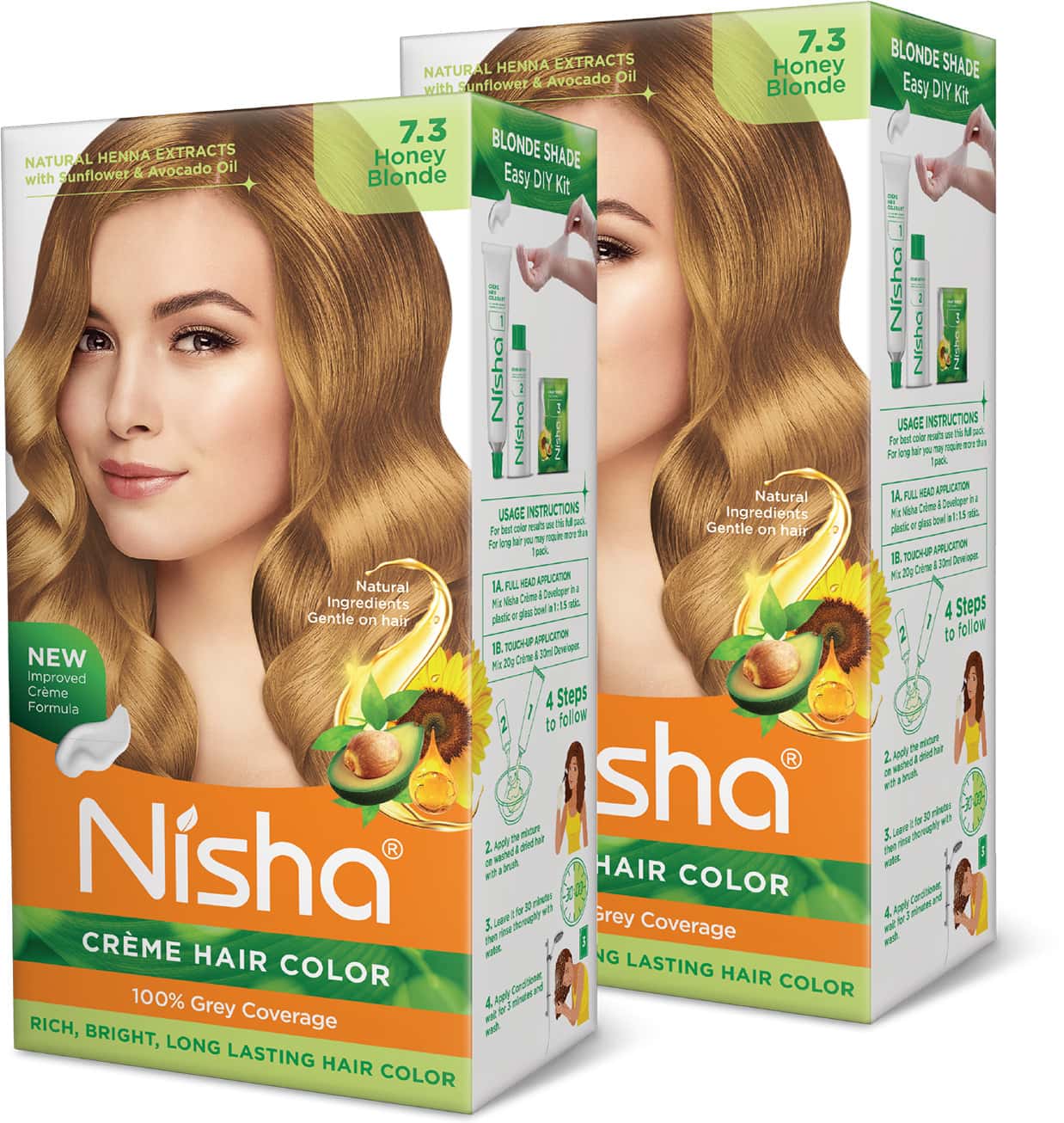 Nisha Creme Hair Color 7.3 Honey Blonde 150g Pack Of 2 | Permanent Hair Colour | 100% Grey Coverage