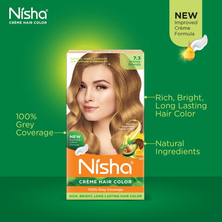 Nisha Creme Hair Color 7.3 Honey Blonde 150g Pack Of 2 | Permanent Hair Colour | 100% Grey Coverage