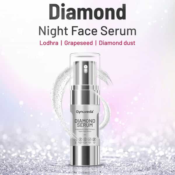Gynoveda Diamond Night Face Serum For Pore Tightening Glowing Skin With Lodhra & Grapeseed. 30Ml