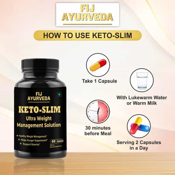 Fij Ayurveda Keto Slim Ultra Weight Loss Appetite Suppressant Supplement | Unisex|500Mg 60 Capsules