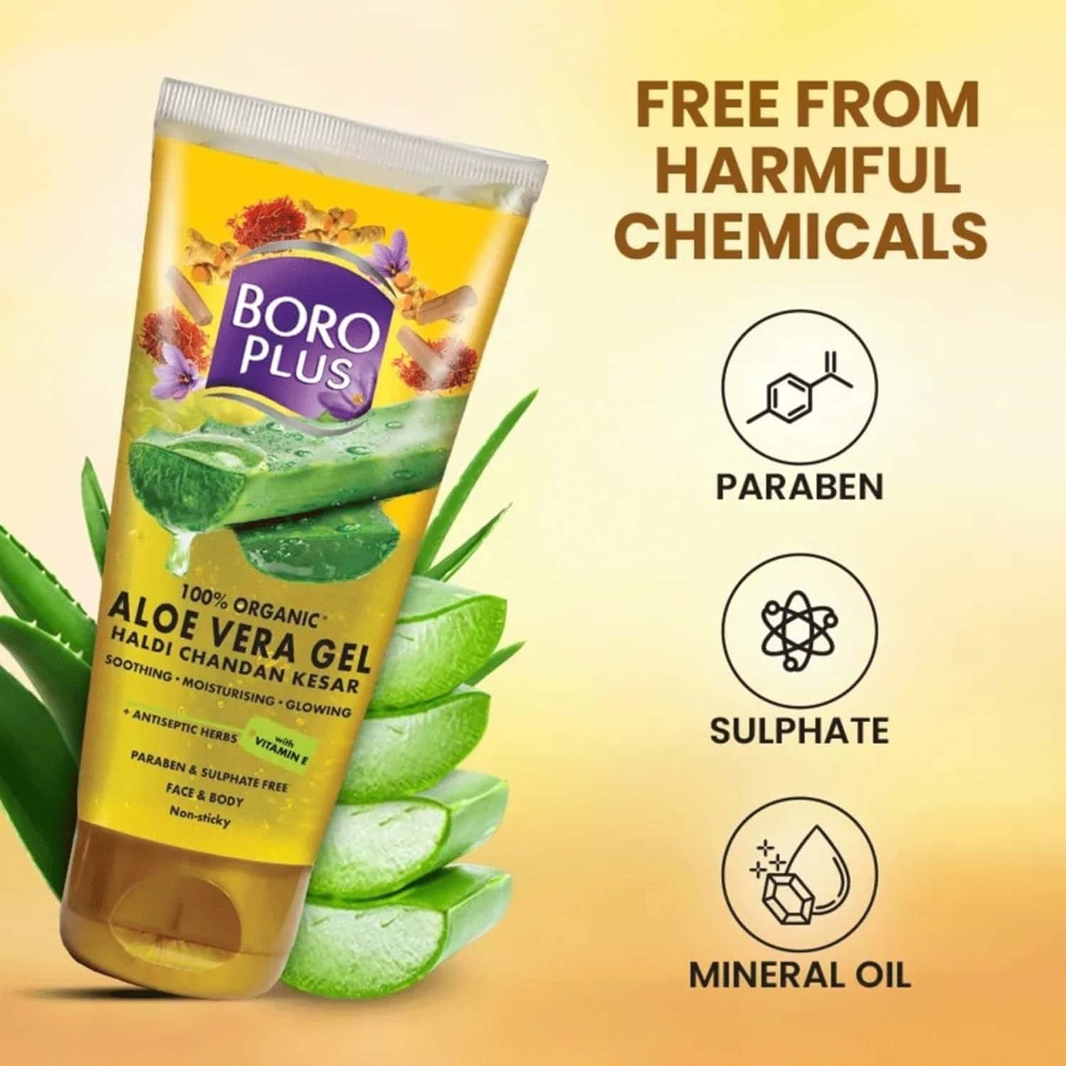 Boroplus Organic Aloe Vera Gel Haldi Chandan Kesar 60Ml Tube