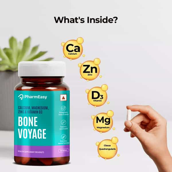 Pharmeasy Bone Voyage | Calcium Magnesium Vitamin D3 & Zinc | Bones & Dental Health | 60 Tablets