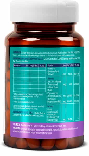 Pharmeasy Bone Voyage | Calcium Magnesium Vitamin D3 & Zinc | Bones & Dental Health | 60 Tablets