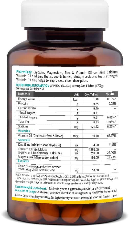 Buy PHARMEASY CALCIUM MAGNESIUM VITAMIN D3 & ZINC BONES & DENTAL