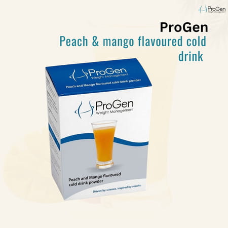 Progen Peach & Mango Flavoured Cold Drink | 15 G Of Protein Per Meal | Pack Of 7 105 Gm
