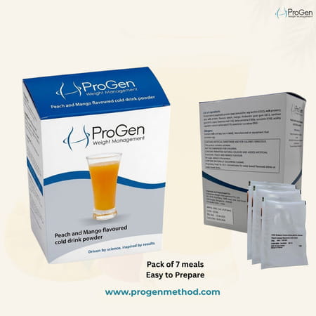 Progen Peach & Mango Flavoured Cold Drink | 15 G Of Protein Per Meal | Pack Of 7 105 Gm