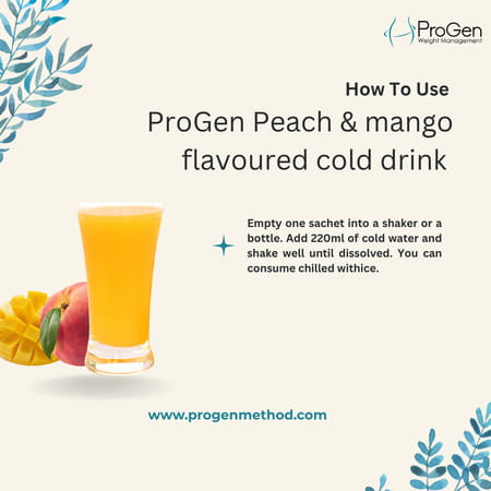 Progen Peach & Mango Flavoured Cold Drink | 15 G Of Protein Per Meal | Pack Of 7 105 Gm