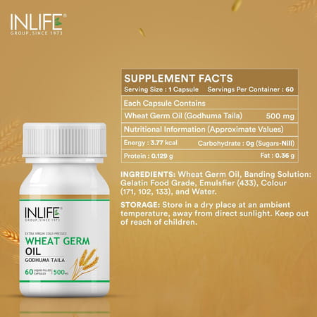 Inlife Wheat Germ Oil Supplement 500 Mg - 60 Liquid Filled Capsules (2 Pack) (2 X 60)