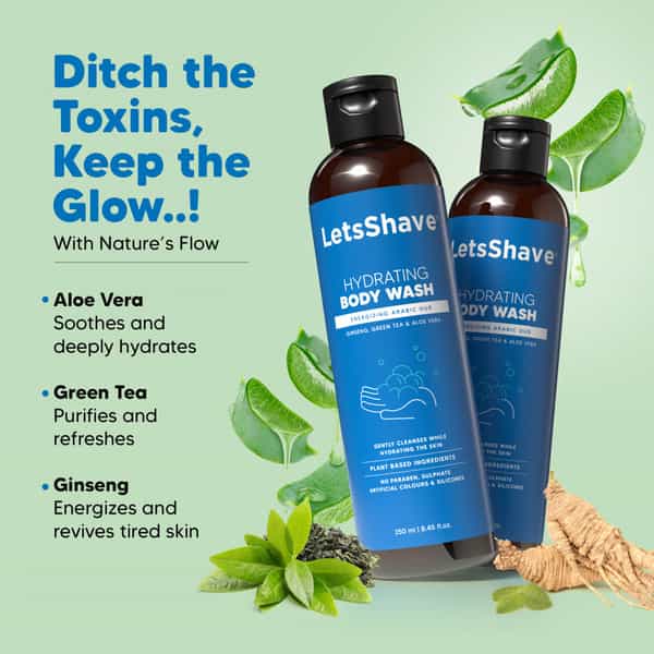 Letsshave Hydrating Body Wash For Men With Arabic Oud - Ginseng | Aloe Vera & Green Tea | 250Ml