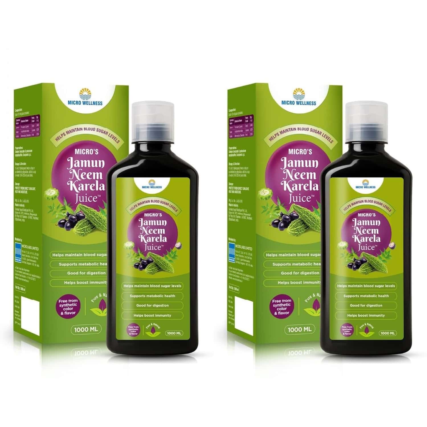 Micro Wellness Jamun Neem Karela Juice 1 L X Pack Of 2