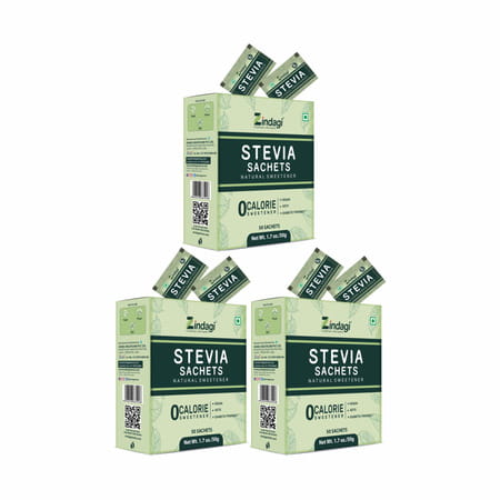 Zindagi Stevia Powder Sachets |100% Sugarfree|Zero Calorie|Diabetic Friendly|50 Sachets|Pack Of 3