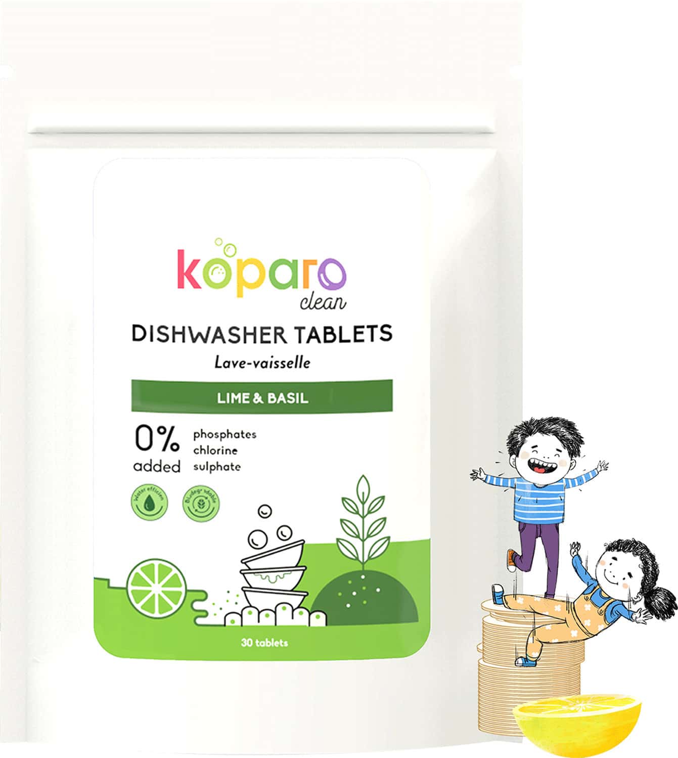 Koparo Dishwashing Tablet Natural & Non Toxic Tough On Grease Dishwasher Lime Basil Fragrance 600gm