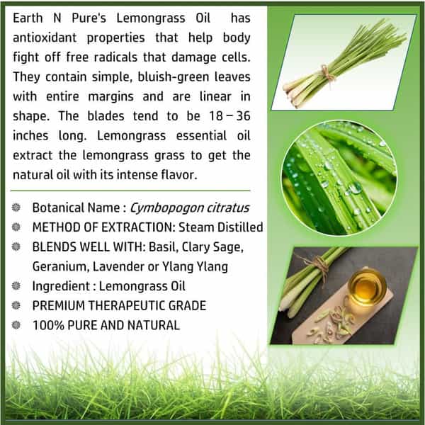 Earth N Pure Lemongrass Oil 100% Pure And Natural Essential Oil - 250 Ml (8.4 Fl. Oz.) (250 Ml)
