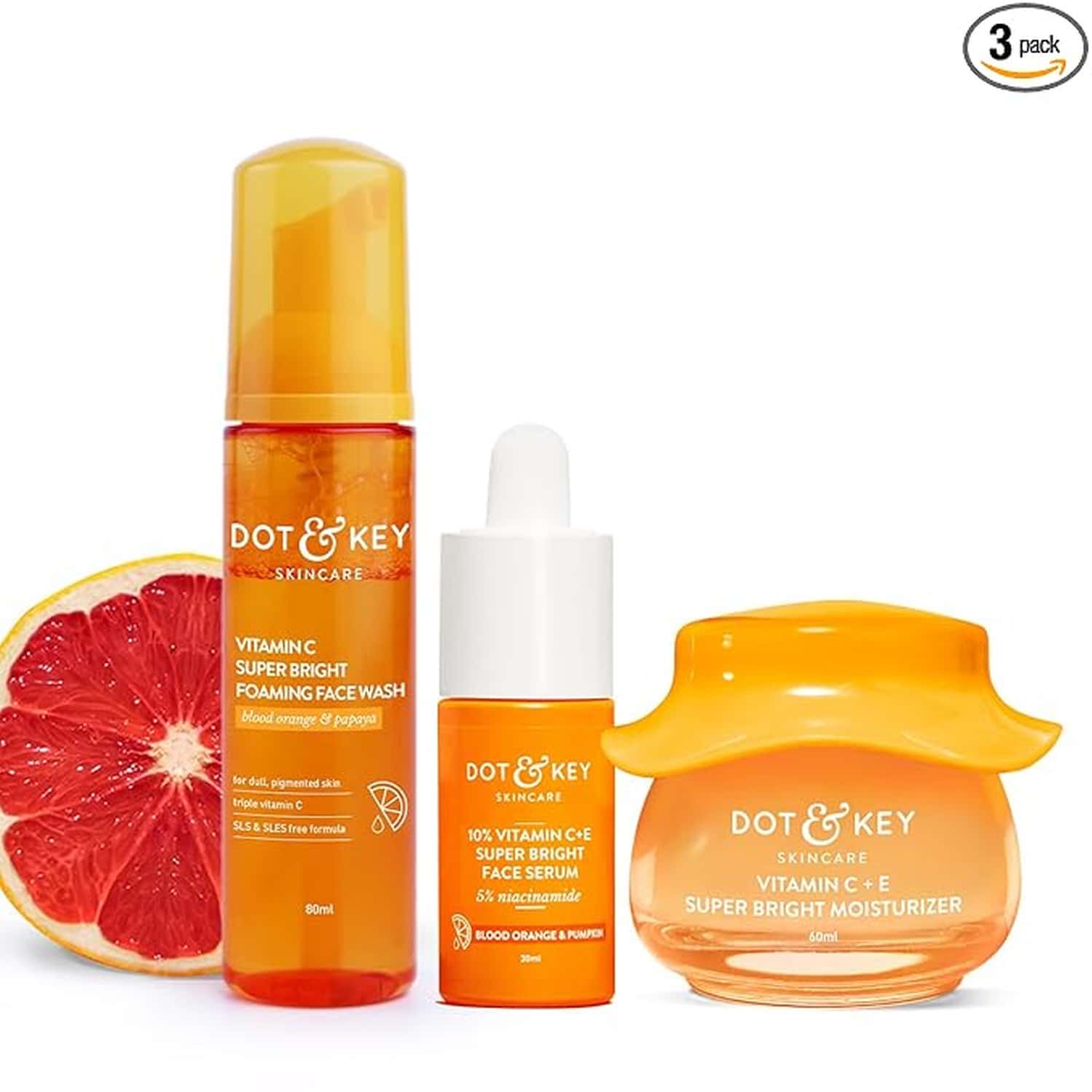 Dot & Key Vitamin C + E Skin Care Combo - Foaming Facewash 80ml | Serum 30ml | Moisturizer 60ml