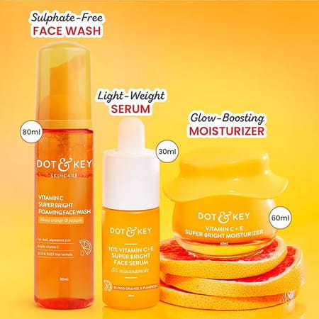 Dot & Key Vitamin C + E Skin Care Combo - Foaming Facewash 80Ml | Serum 30Ml | Moisturizer 60Ml