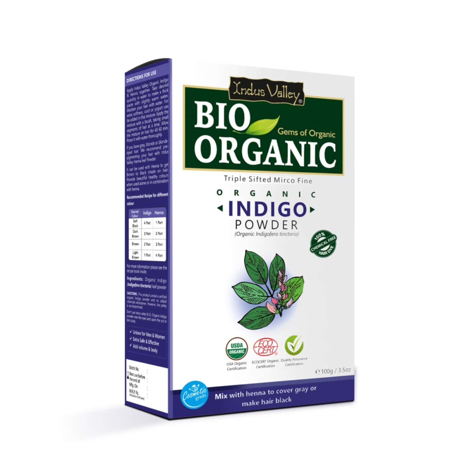 Indus Valley Organic Indigo Powder For Hair Color - 100g